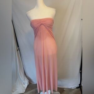 SHEIN XS strapless light pink long dress with slit, sheer, cover- up